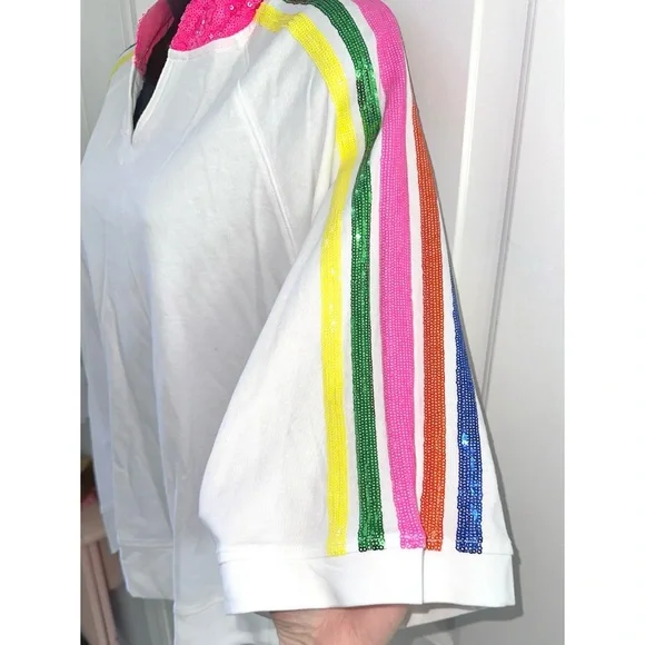 Fantastic Fawn White Sequin Hooded Short Sleeve Top - Picture 5 of 10